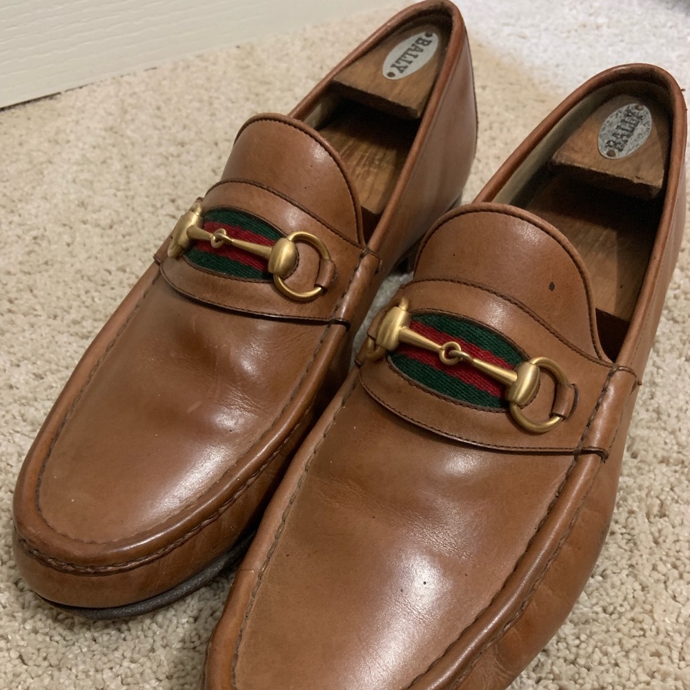 Gucci horse-bit light brown loafers size 13